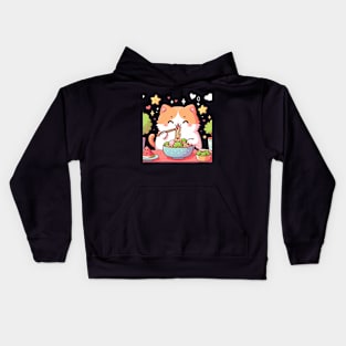 Cute Kawaii Cat Eating Noodles Kids Hoodie